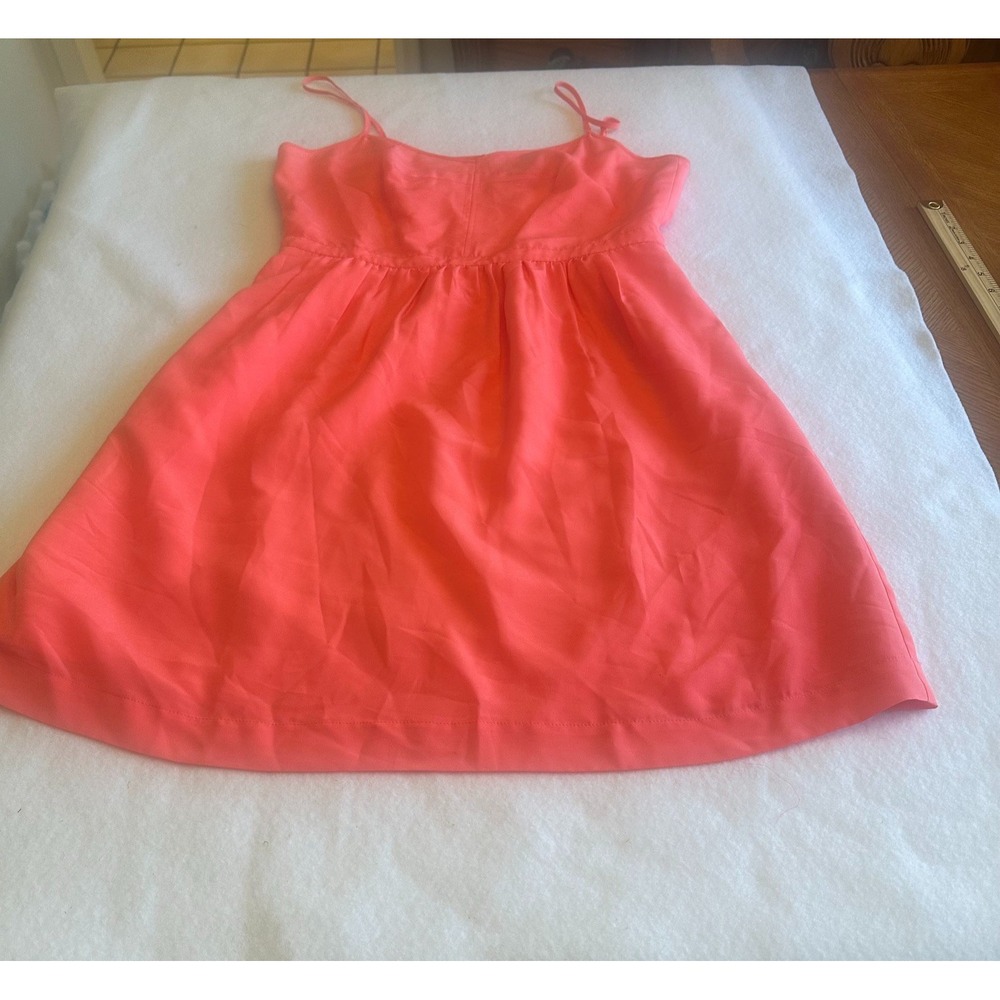 J Crew Women Dress Size 8 Coral Pink Vibrant Cami Spaghetti Strap Mini Sun Dress